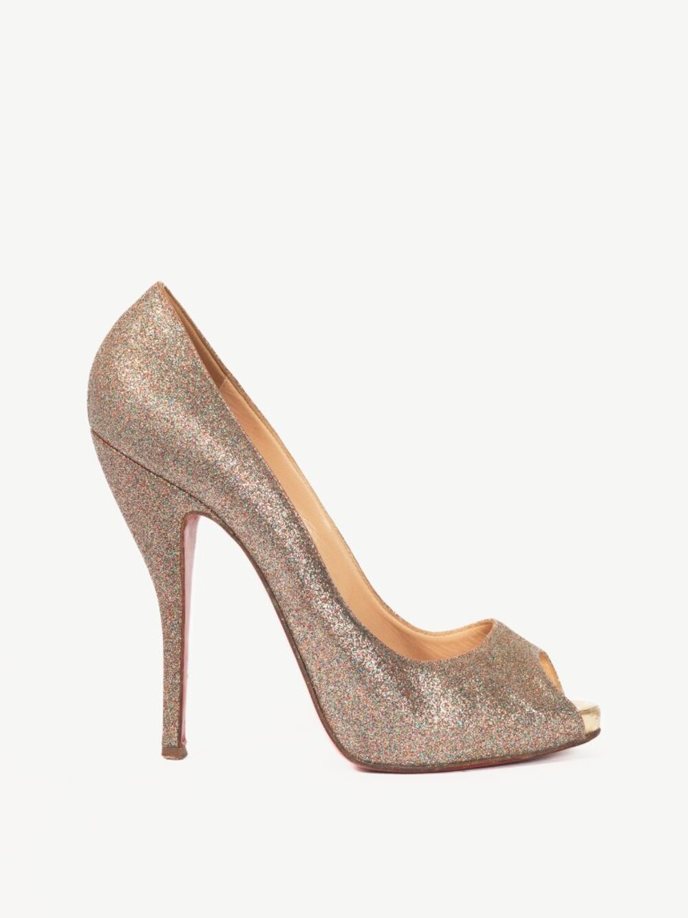 Christian Louboutin Mini Titi 100 Gold Glitter Peep-Toe Heels
